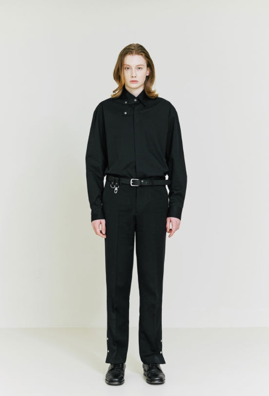 SSY(エスエスワイ) [Organic Cotton] Collar Strap Relax Fit Shirt black