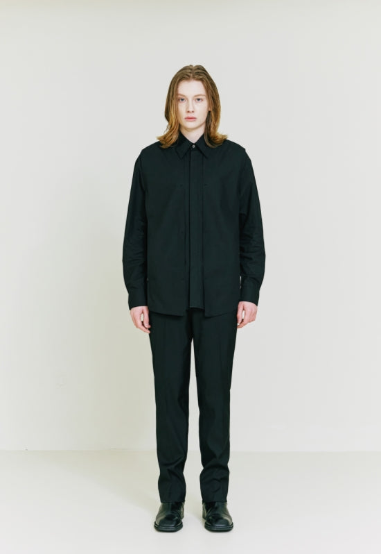 SSY(エスエスワイ) Front Layering Loose Fit Shirt black