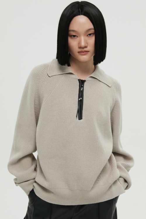 nache(ナチェ) LEATHER LINE HALF ZIP-UP KNIT (UNISEX)