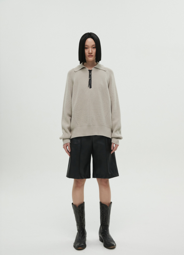 nache(ナチェ) LEATHER LINE HALF ZIP-UP KNIT (UNISEX)