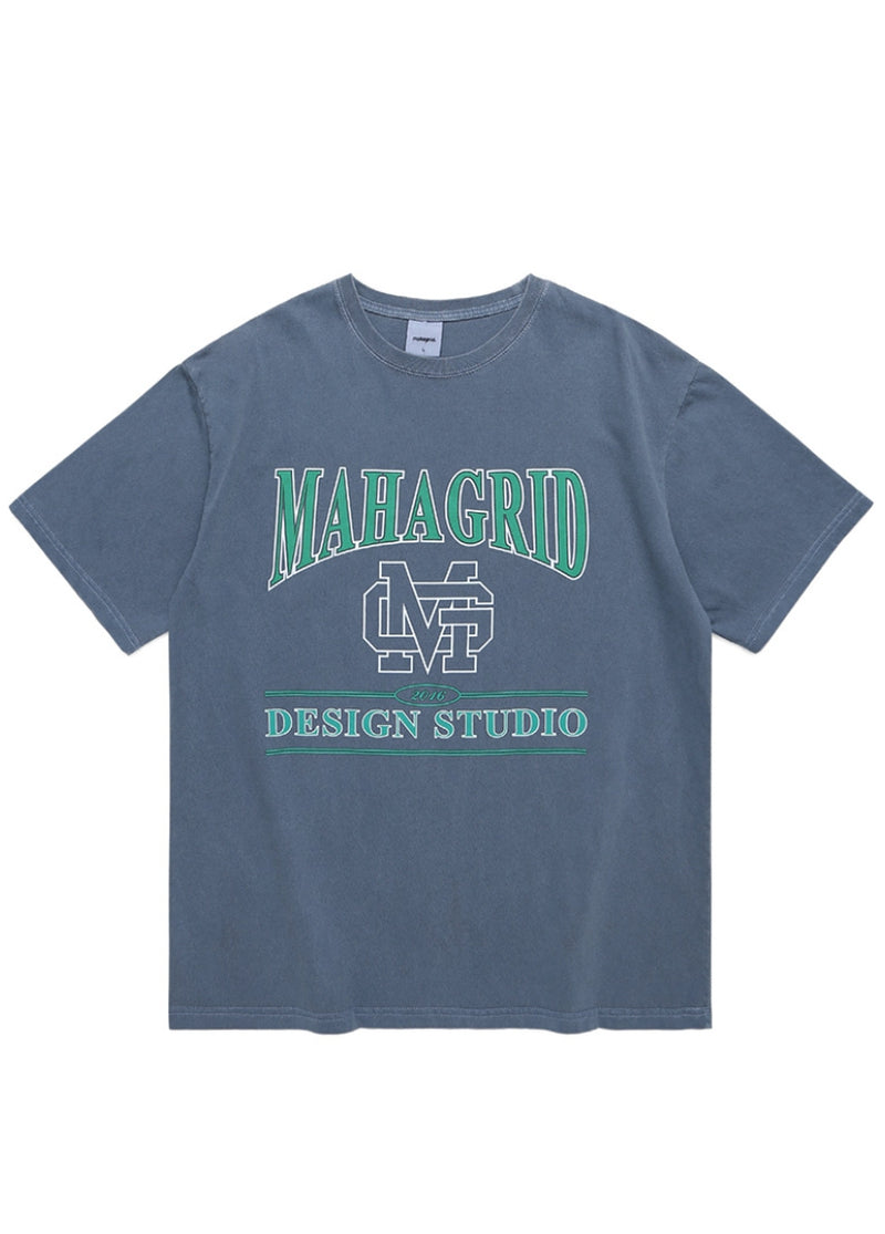 mahagrid (マハグリッド) UNIVERSITY PIGMENT TEE [NAVY]