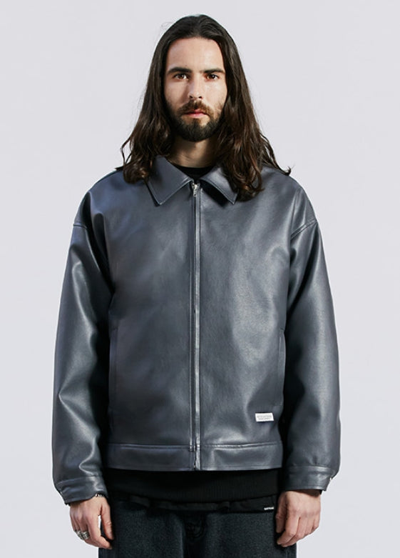 セイントペイン(SAINTPAIN) SP VEGAN LETHER OVERSIZE SINGLE JACKET-CHARCOAL
