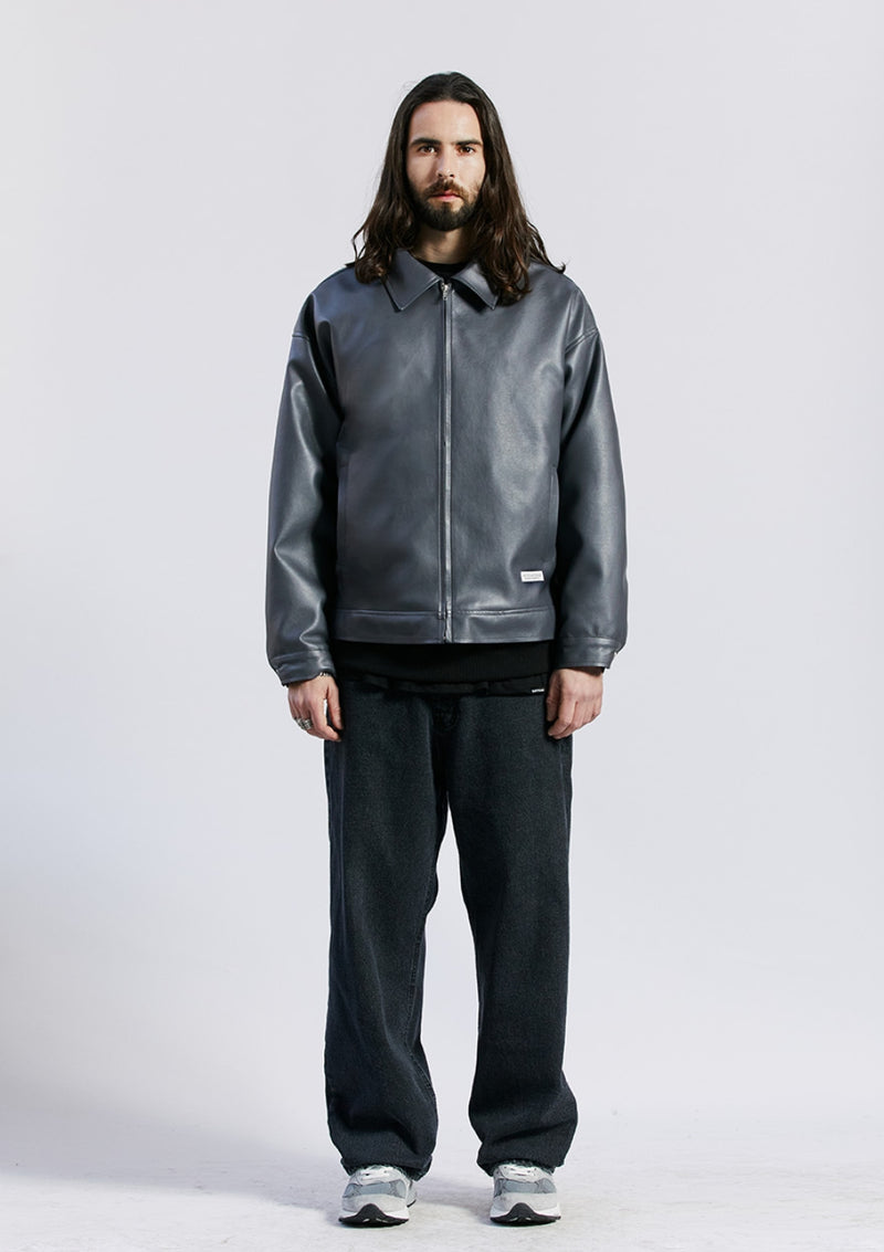セイントペイン(SAINTPAIN) SP VEGAN LETHER OVERSIZE SINGLE JACKET-CHARCOAL