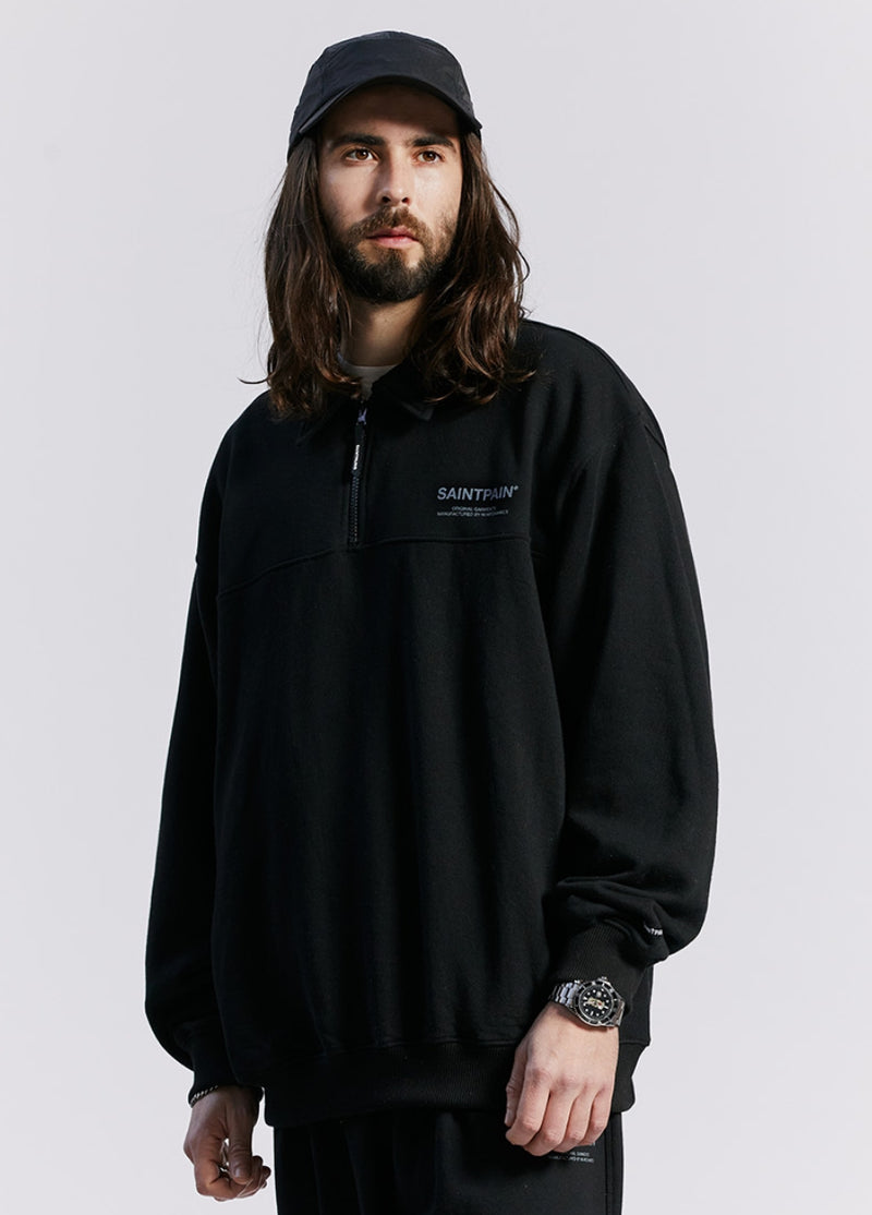 セイントペイン(SAINTPAIN) SP VRTN COLLAR HALF ZIP UP-BLACK