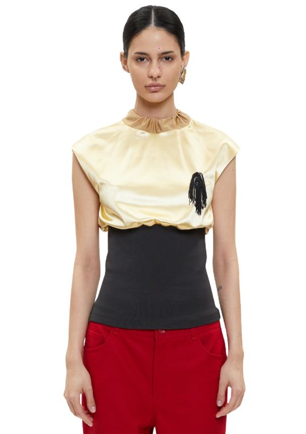 レイブレス(LABELESS) GOLD JEWELED NECK TOP