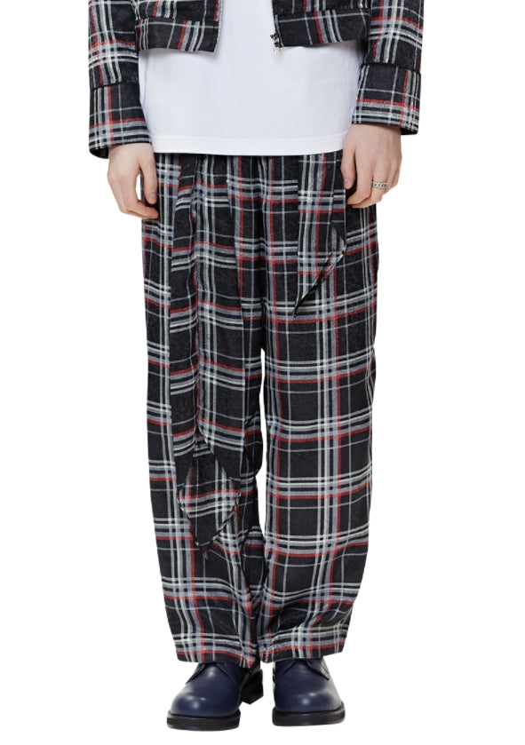 レイブレス(LABELESS) BLACK PAJAMAS CHECK TROUSERS