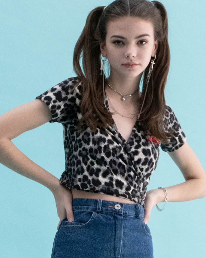 BABLETWO  (ビーエーブルトゥー)     Leopard Cross T-shirts (BLACK)