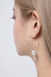 PASION (パシオン) Cross-Ring Pearl Swing Ring Earrings (Silver)