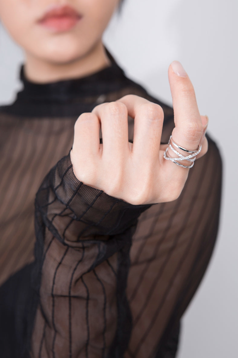 PASION (パシオン) Three-Line and Cross Ring (Silver)