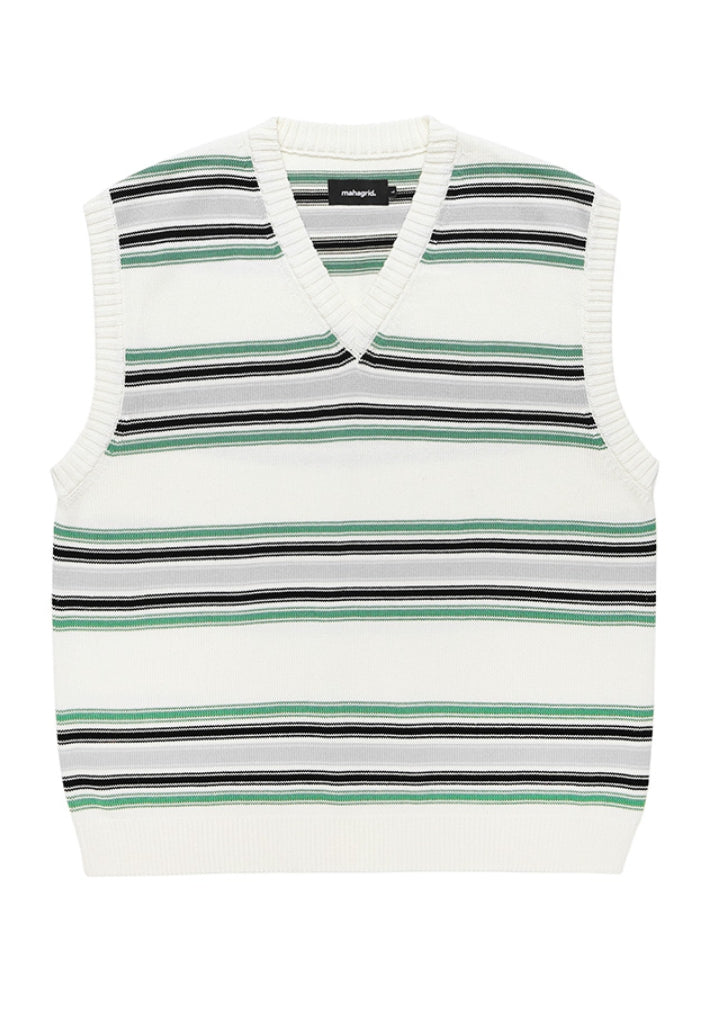 mahagrid (マハグリッド) STRIPED KNIT VEST [IVORY]