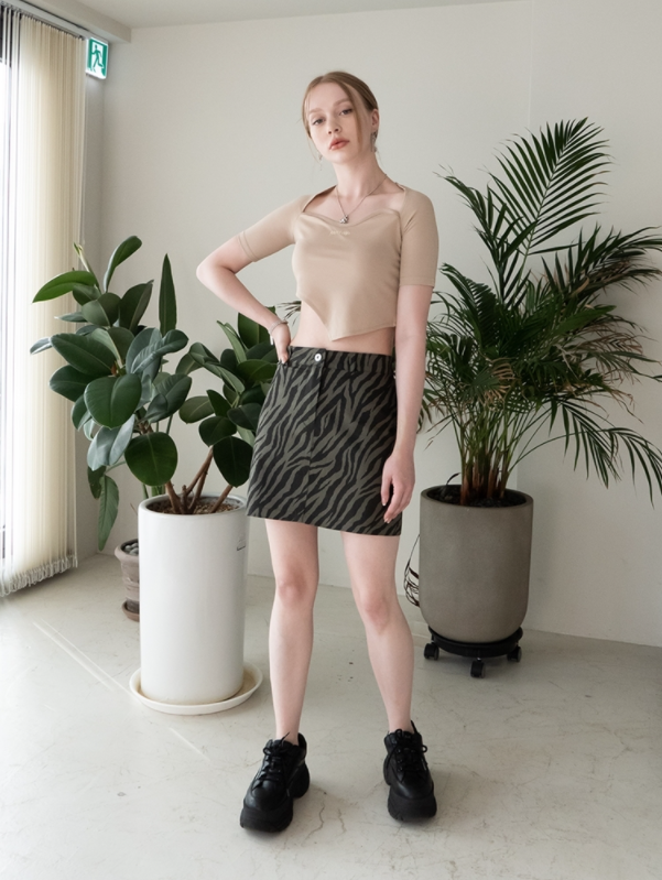 BABLETWO  (ビーエーブルトゥー)    Zebra Denim Skirt_KHAKI