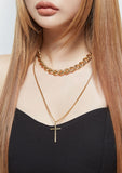 PASION (パシオン) Cross and Bold Choker Chain Necklace (Gold)