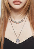 PASION (パシオン) Unique Layered Chain Pendant Necklace (Silver)