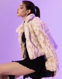 BABLETWO  (ビーエーブルトゥー)        Leopard Crop Fur Jacket (WHITE)