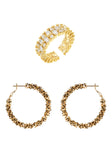 PASION (パシオン) Twinkle Bling Earrings + Ring Gold SET