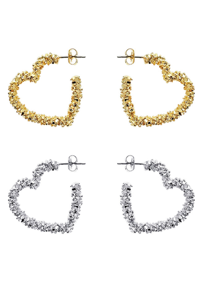 PASION (パシオン) Twinkle Bling Heart Earrings (Gold, Silver)