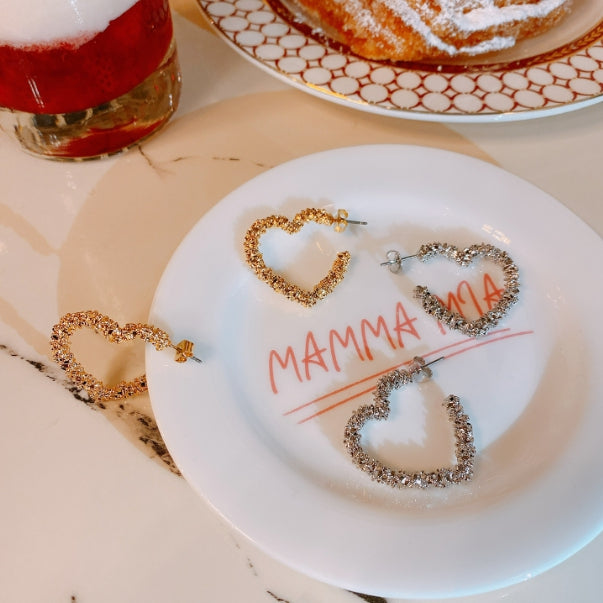 PASION (パシオン) Twinkle Bling Heart Earrings (Gold, Silver)