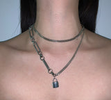 PASION (パシオン) Lock Half Chain Layered Necklace (2 SET)