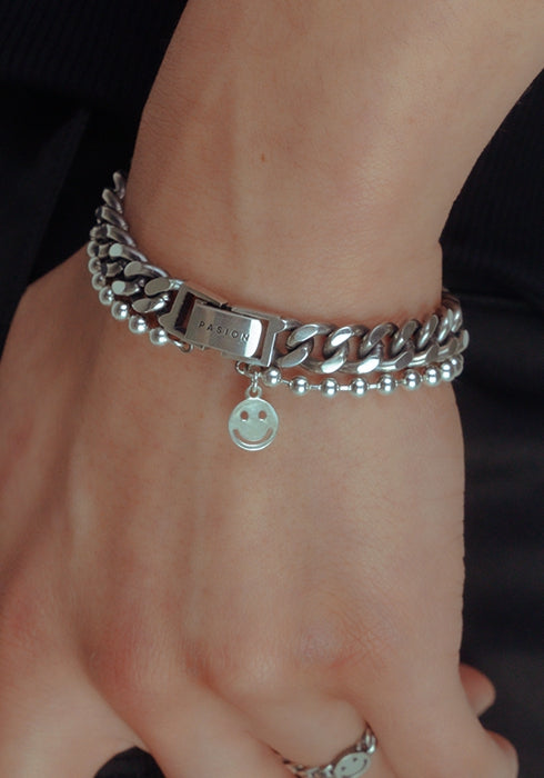 PASION (パシオン) [SILVER925] Smile Pendant Ball Chain Layered Bracelet (L)