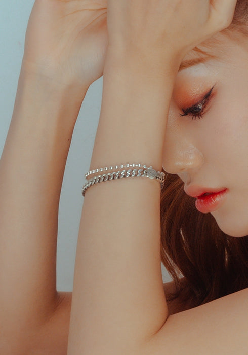 PASION (パシオン) [SILVER925] Smile Pendant Ball Chain Layered Bracelet (S)