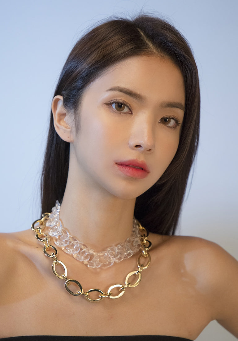 PASION (パシオン) Baldy Chain and Acrylic Necklace 2 SET (Gold/Silver)