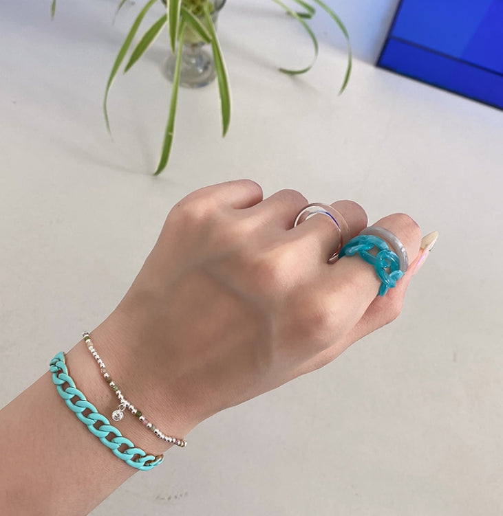PASION (パシオン) Colorful Feminine Chain Bracelet (Baby pink, Sky blue)