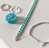PASION (パシオン) Colorful Feminine Chain Bracelet (Baby pink, Sky blue)