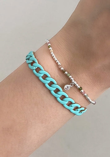 PASION (パシオン) Colorful Feminine Chain Bracelet (Baby pink, Sky blue)