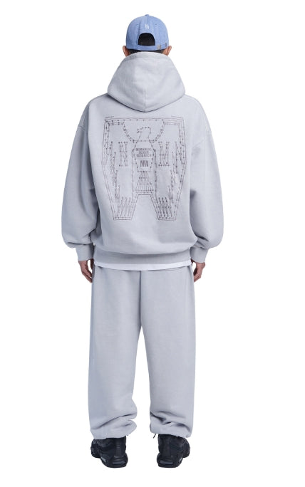 NOMANUAL(ノーマニュアル)  P.DYED EMBROIDERY SWEATPANTS - LIGHT GRAY