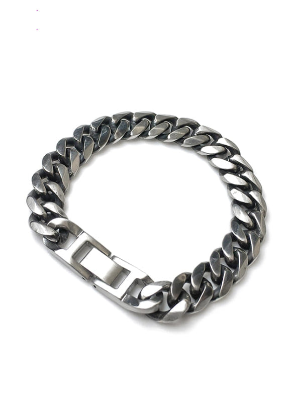 PASION (パシオン) Surgical Cuban Link Deep Silver Chain Bracelet