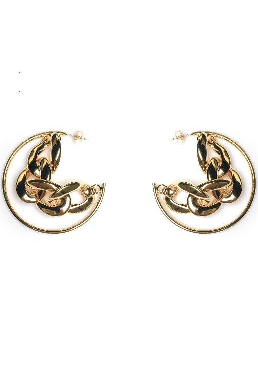 PASION (パシオン) Bold Chain Layered Ring Earrings (Gold)