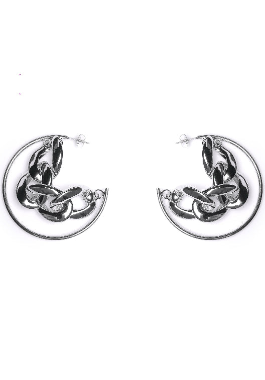 PASION (パシオン) Bold Chain Layered Ring Earrings (Silver)