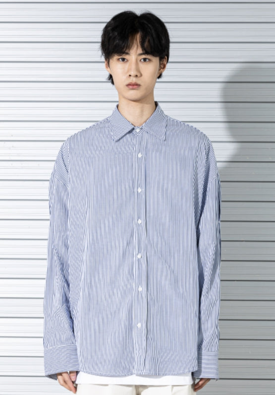 マスノウン(MASSNOUN) STRIPE INVERTED PLEATS SHIRTS MSTST001-NV