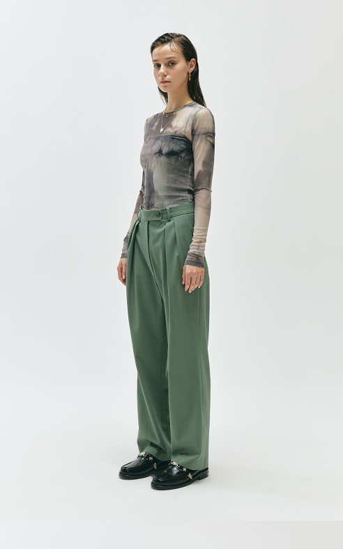 MMIC(エムエムアイシー) 2 TUCKS WOOL WIDE SLACKS GR