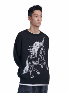 NOMANUAL(ノーマニュアル) UNICORN JACQUARD KNIT - BLACK