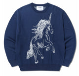 NOMANUAL(ノーマニュアル) UNICORN JACQUARD KNIT - NAVY