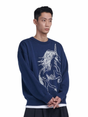NOMANUAL(ノーマニュアル) UNICORN JACQUARD KNIT - NAVY