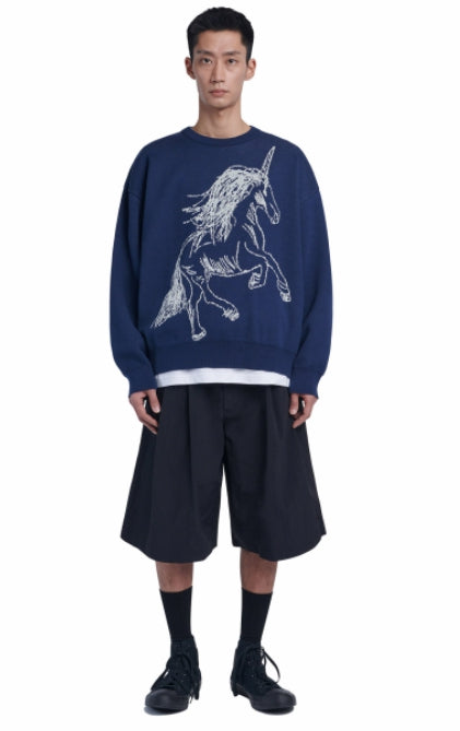 NOMANUAL(ノーマニュアル) UNICORN JACQUARD KNIT - NAVY
