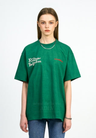 アクメドラビ(acme' de la vie) VINTAGE SLOGAN SHORT SLEEVE T-SHIRT GREEN