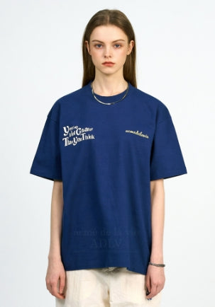 アクメドラビ(acme' de la vie) VINTAGE SLOGAN SHORT SLEEVE T-SHIRT BLUE