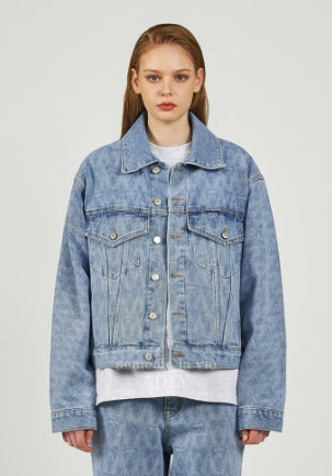 アクメドラビ(acme' de la vie) A LOGO MONOGRAM PATTERN DENIM JACKET BLUE