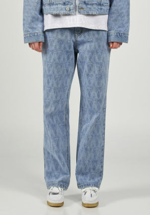 アクメドラビ(acme' de la vie) A LOGO MONOGRAM PATTERN DENIM PANTS BLUE