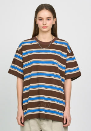 アクメドラビ(acme' de la vie) SCRIPT LOGO STRIPE SHORT SLEEVE T-SHIRT BROWN