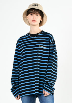 アクメドラビ(acme' de la vie) SCRIPT LOGO STRIPE LONG SLEEVE T-SHIRT BLACK