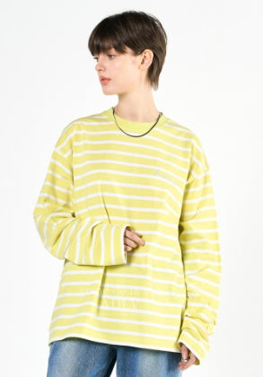 アクメドラビ(acme' de la vie) SCRIPT LOGO STRIPE LONG SLEEVE T-SHIRT YELLOW