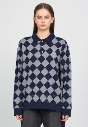 アクメドラビ(acme' de la vie) ARGYLE PATTERN PIQUE SHIRT NAVY