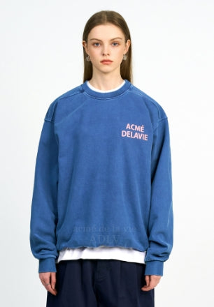 アクメドラビ(acme' de la vie) PIGMENT SILICONE PRINTING SWEATSHIRT BLUE