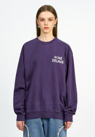 アクメドラビ(acme' de la vie) PIGMENT SILICONE PRINTING SWEATSHIRT PURPLE