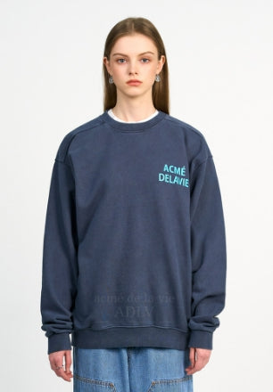 アクメドラビ(acme' de la vie) PIGMENT SILICONE PRINTING SWEATSHIRT NAVY