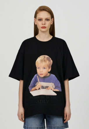 アクメドラビ(acme' de la vie) BABY FACE STUDY BOY SHORT SLEEVE T-SHIRT R BLACK